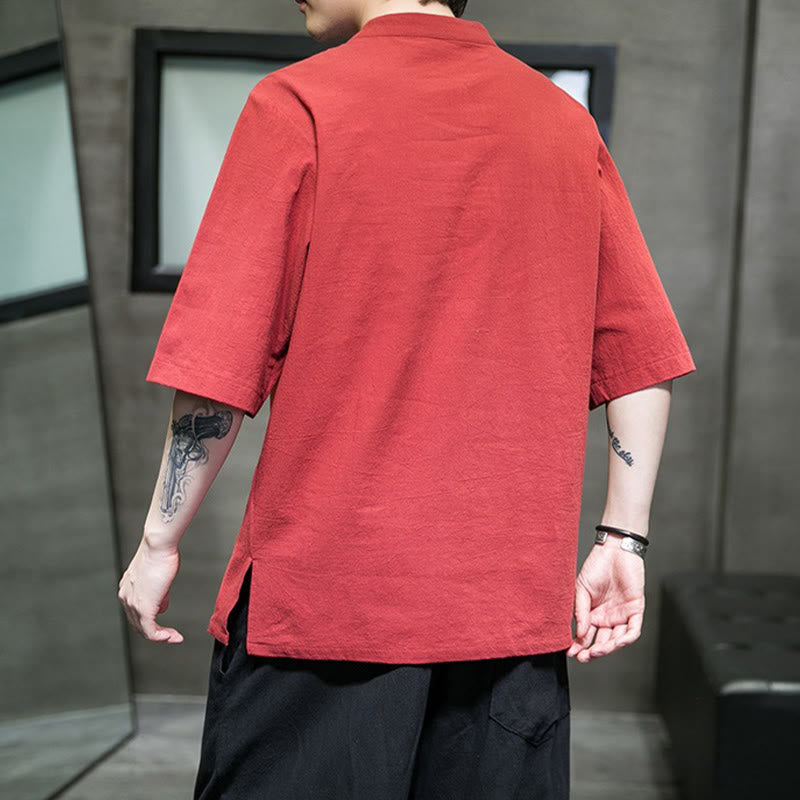 Buddha Stonesカジュアル 無地 カエルボタン 刺繍 メンズ コットン リネン シャツ カーディガン - image 15