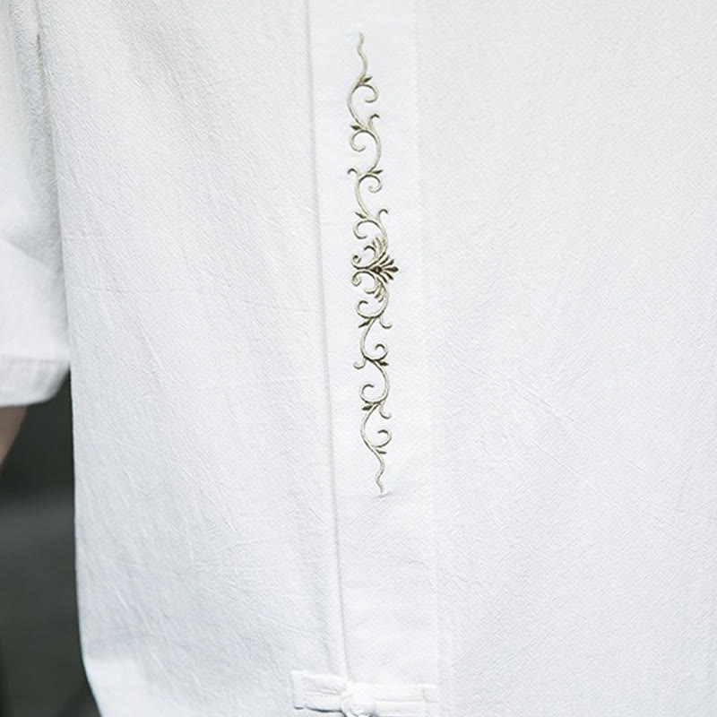 Buddha Stonesカジュアル 無地 カエルボタン刺繍 メンズ コットンリネンシャツ - image 31