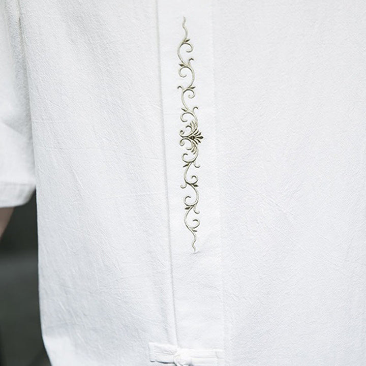 Buddha Stonesカジュアル 無地 カエルボタン刺繍 メンズ コットンリネンシャツ - image 31