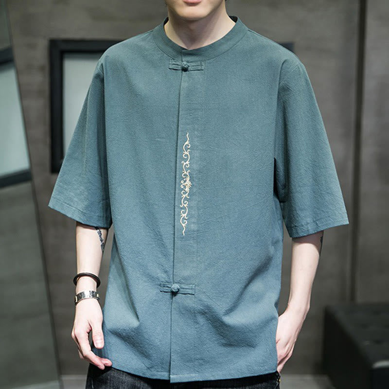 Buddha Stonesカジュアル 無地 カエルボタン 刺繍 メンズ コットン リネン シャツ カーディガン - image 7