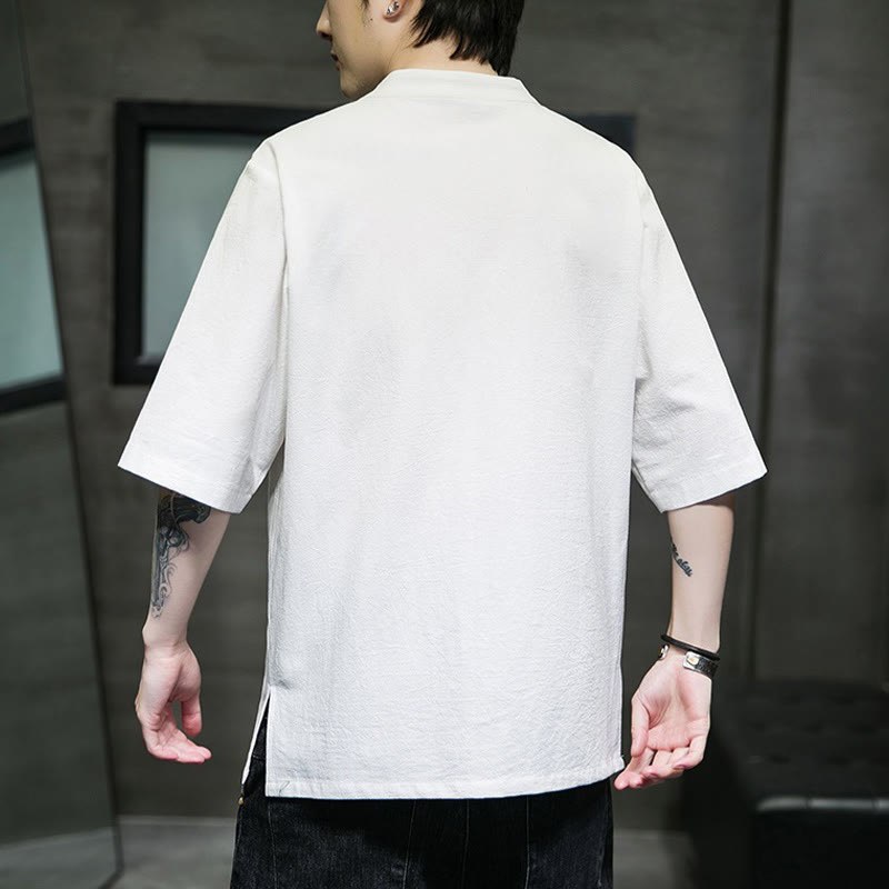 Buddha Stonesカジュアル 無地 カエルボタン 刺繍 メンズ コットン リネン シャツ カーディガン - image 26