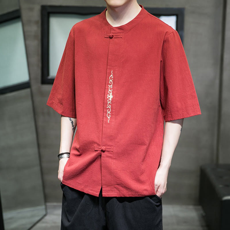 Buddha Stonesカジュアル 無地 カエルボタン 刺繍 メンズ コットン リネン シャツ カーディガン - image 13