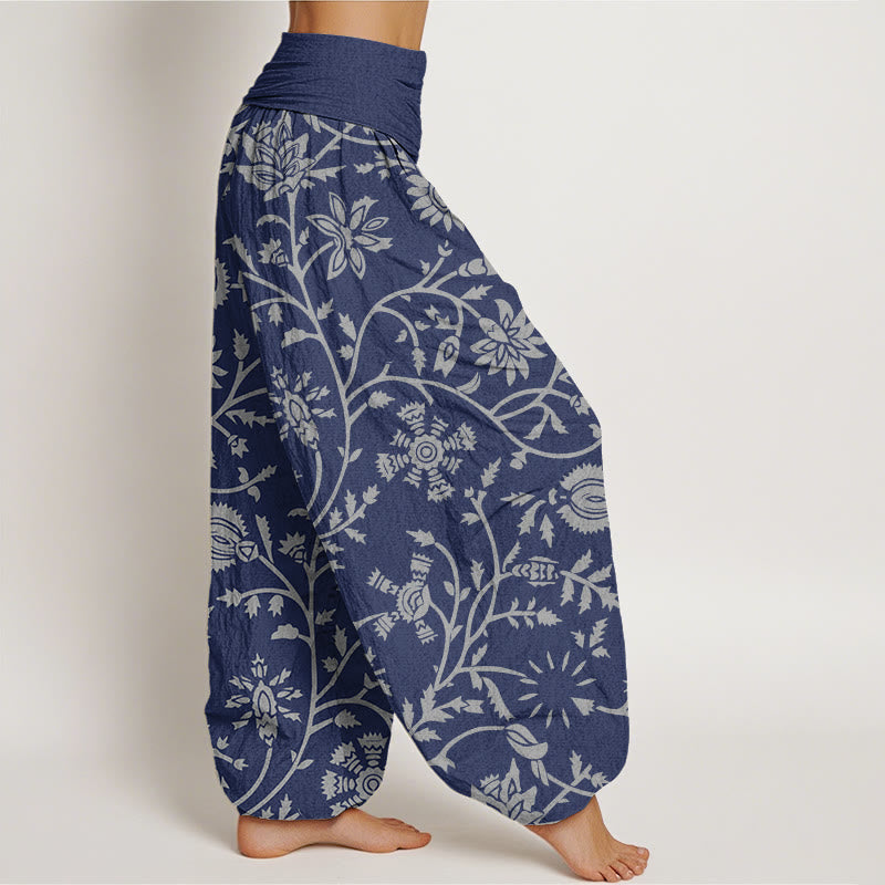 Buddha Stonesコットンカジュアル花柄枝垂れ蔓柄レディース伸縮性ウエストハーレムパンツ - image 1