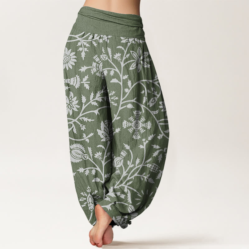 Buddha Stonesコットンカジュアル花柄枝垂れ蔓柄レディース伸縮性ウエストハーレムパンツ - image 6