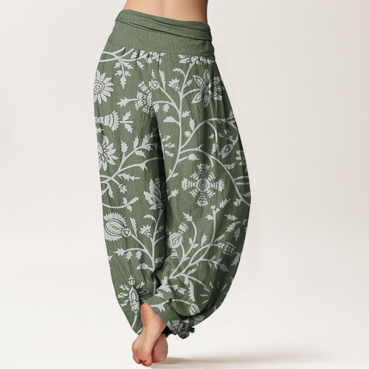 Buddha Stonesコットンカジュアル花柄枝垂れ蔓柄レディース伸縮性ウエストハーレムパンツ - image 6
