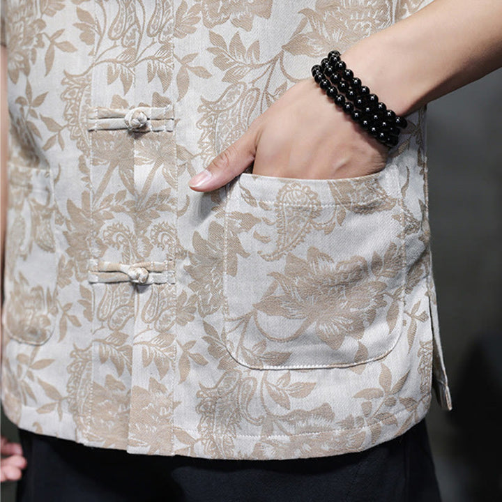 Buddha Stonesカジュアル ジャカード ペイズリー 花 植物柄 カエルボタンデザイン メンズ コットン シャツ カーディガン ポケット付き - image 19