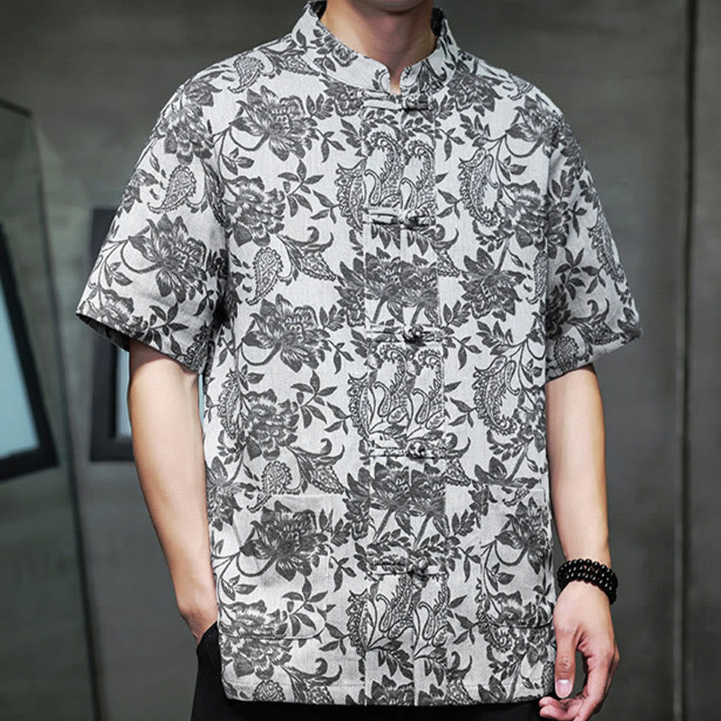 Buddha Stonesカジュアル ジャカード ペイズリー 花柄 カエルボタンデザイン メンズ コットンシャツ ポケット付き - image 24