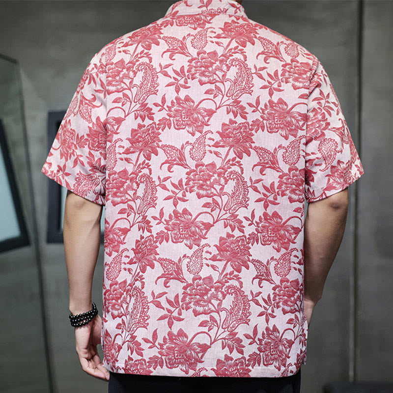 Buddha Stonesカジュアル ジャカード ペイズリー 花 植物柄 カエルボタンデザイン メンズ コットン シャツ カーディガン ポケット付き