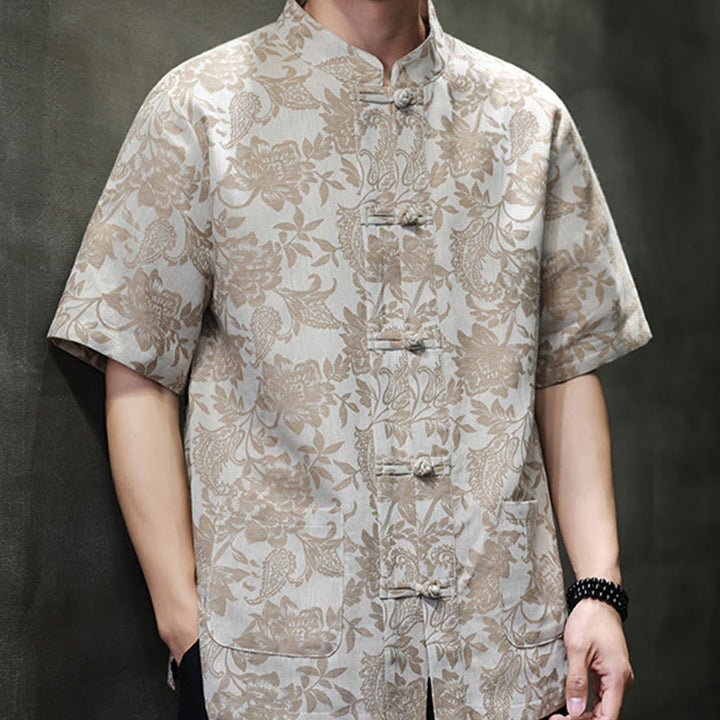 Buddha Stonesカジュアル ジャカード ペイズリー 花柄 カエルボタンデザイン メンズ コットンシャツ ポケット付き - image 15
