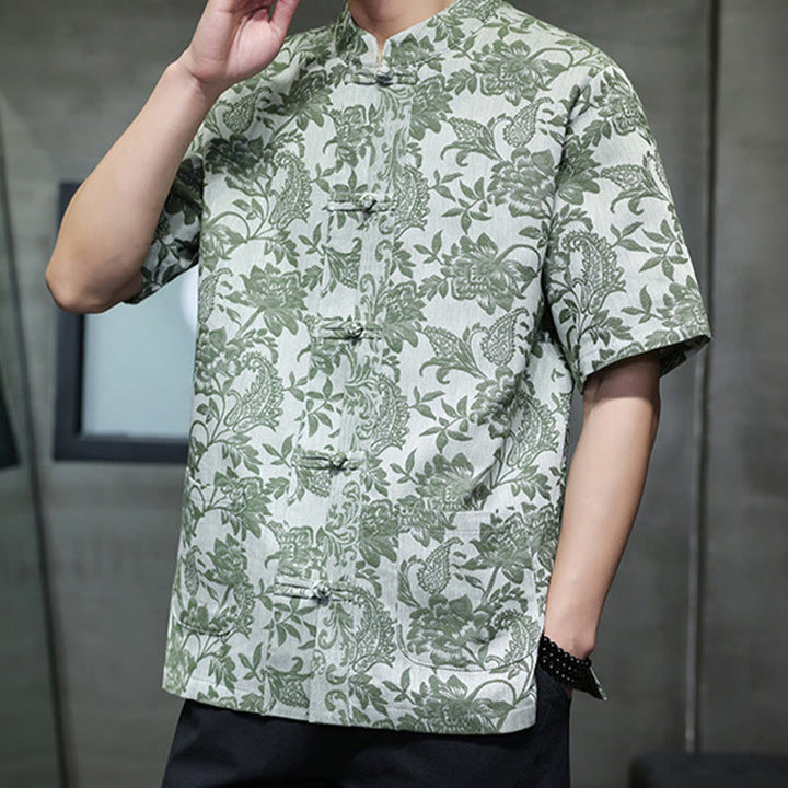 Buddha Stonesカジュアル ジャカード ペイズリー 花 植物柄 カエルボタンデザイン メンズ コットン シャツ カーディガン ポケット付き - image 32