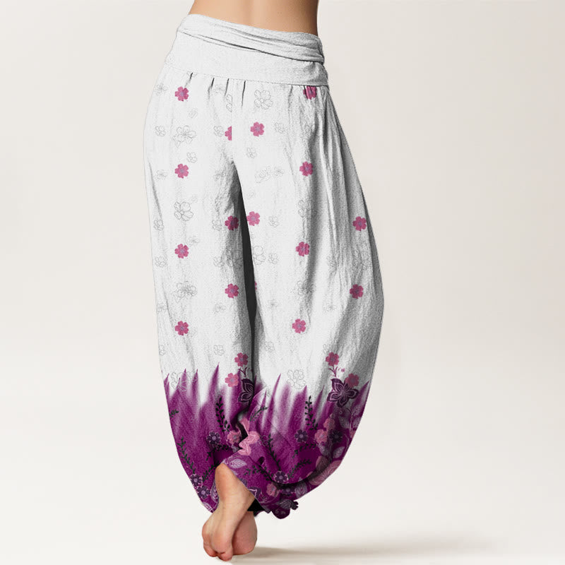 Buddha Stonesカジュアル 花柄 葉 草柄 レディース 伸縮性ウエスト ハーレムパンツ - image 2