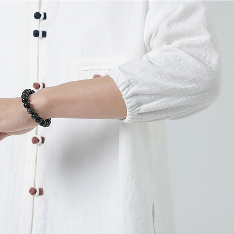 Buddha Stones夏用 カエルボタンフロントスタンドカラー メンズ 七分袖 コットンシャツカーディガン ポケット付き - image 8