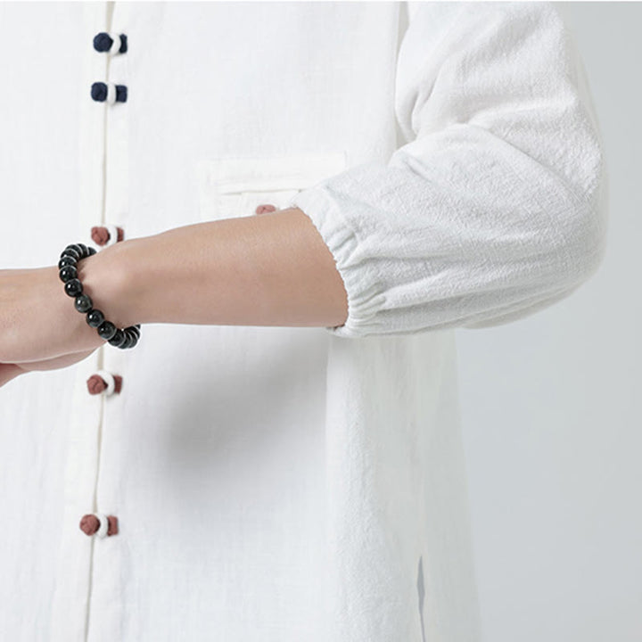 Buddha Stones夏用 カエルボタンフロントスタンドカラー メンズ 七分袖 コットンシャツカーディガン ポケット付き - image 8