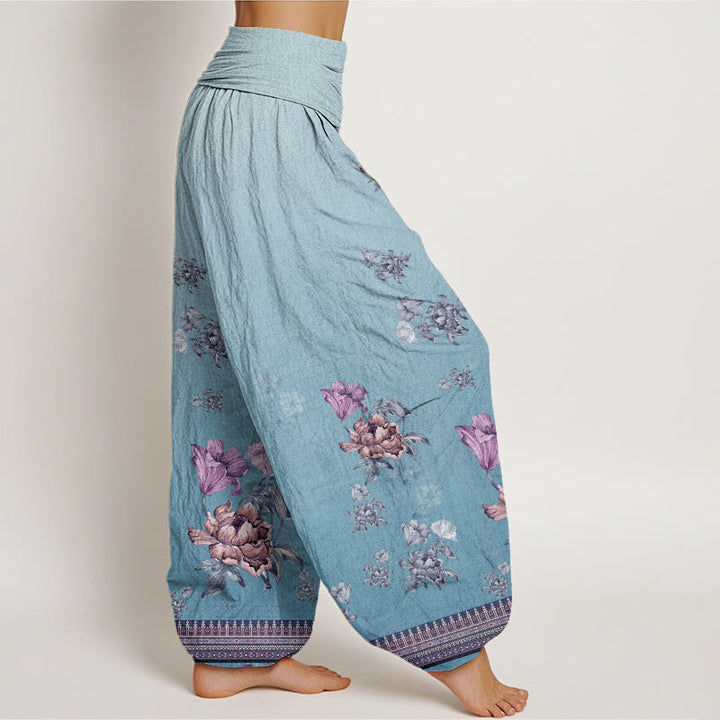 Buddha Stonesカジュアル植物牡丹花びら柄レディース伸縮性ウエストハーレムパンツ - image 9