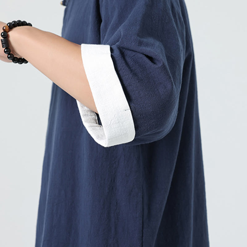 Buddha Stonesヴィンテージ 春カラーマッチングカラー 斜め前立てデザイン メンズ 半袖 コットンリネンシャツ - image 12