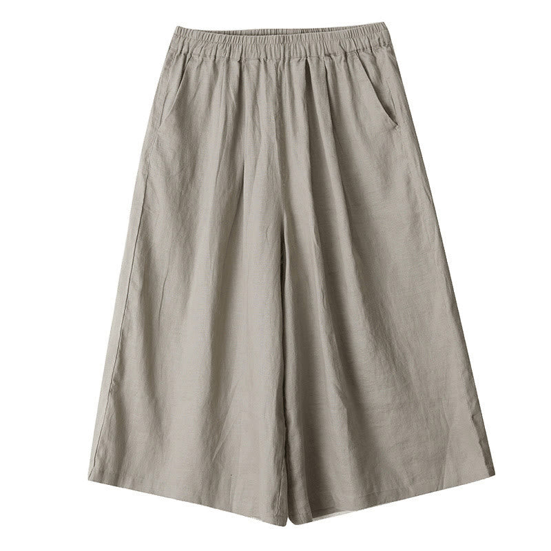 Buddha Stones夏 無地 パッチワーク シンプルデザイン レディース コットン ワイドレッグ クロップドパンツ ポケット付き - image 19