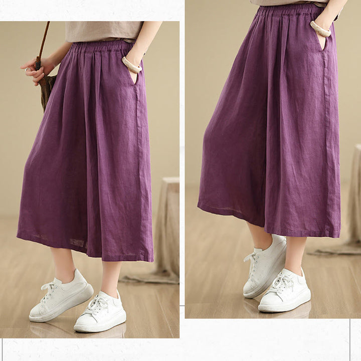 Buddha Stones夏 無地 パッチワーク シンプルデザイン レディース コットン ワイドレッグ クロップドパンツ ポケット付き - image 12