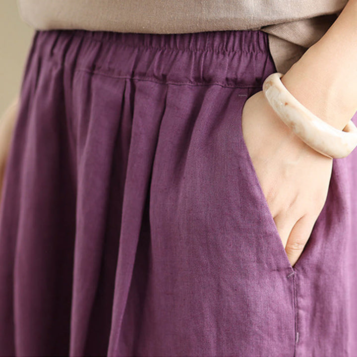 Buddha Stones夏 無地 パッチワーク シンプルデザイン レディース コットン ワイドレッグ クロップドパンツ ポケット付き - image 10