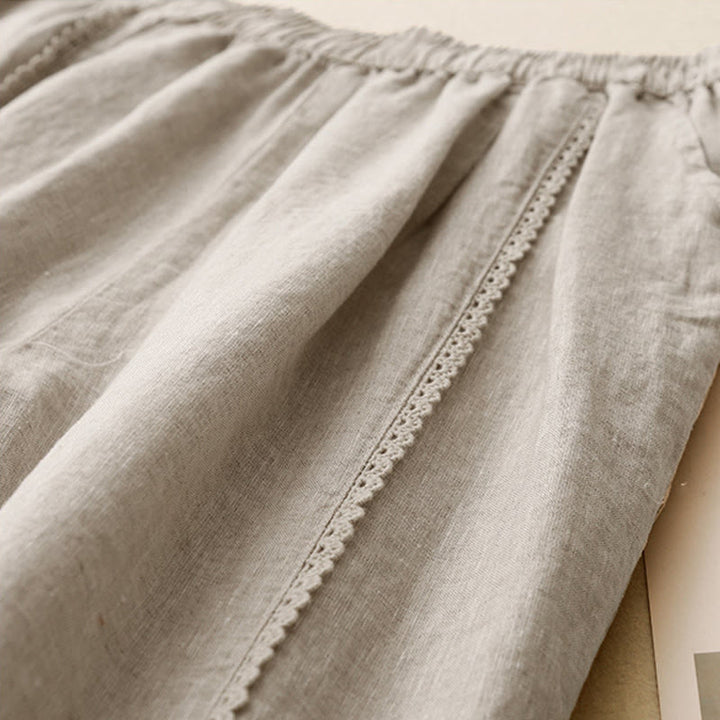 Buddha Stones夏用 カエルボタン レース ハイウエスト レディース コットンリネン パンツ ポケット付き - image 3