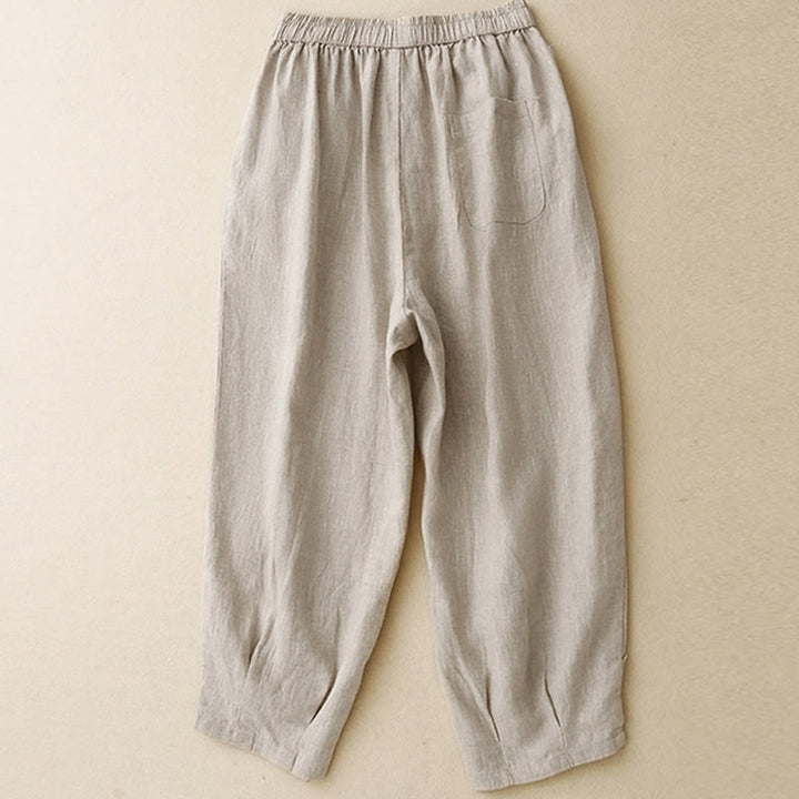 Buddha Stones夏用 カエルボタン レース ハイウエスト レディース コットンリネン パンツ ポケット付き