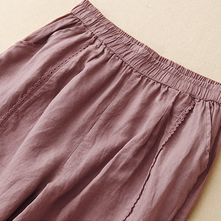 Buddha Stones夏用 カエルボタン レース ハイウエスト レディース コットンリネン パンツ ポケット付き - image 10