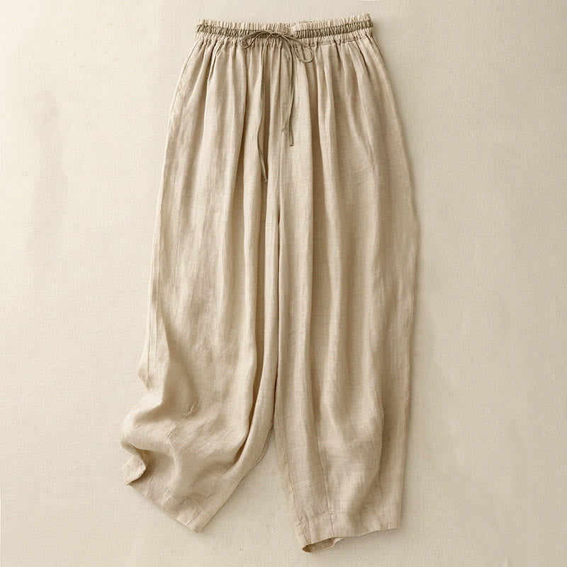 Buddha Stonesヴィンテージ サマー カジュアル カラーマッチング ドローストリング レディース コットンリネン ハーレムパンツ ポケット付き - ペールゴールデンロッド - US8-10，UK/AU12-14，EU40-42 (2XL) - image 13