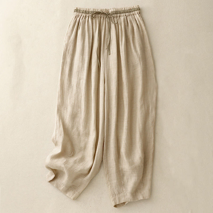 Buddha Stonesヴィンテージ サマー カジュアル カラーマッチング ドローストリング レディース コットンリネン ハーレムパンツ ポケット付き - ペールゴールデンロッド - US8-10，UK/AU12-14，EU40-42 (2XL) - image 13