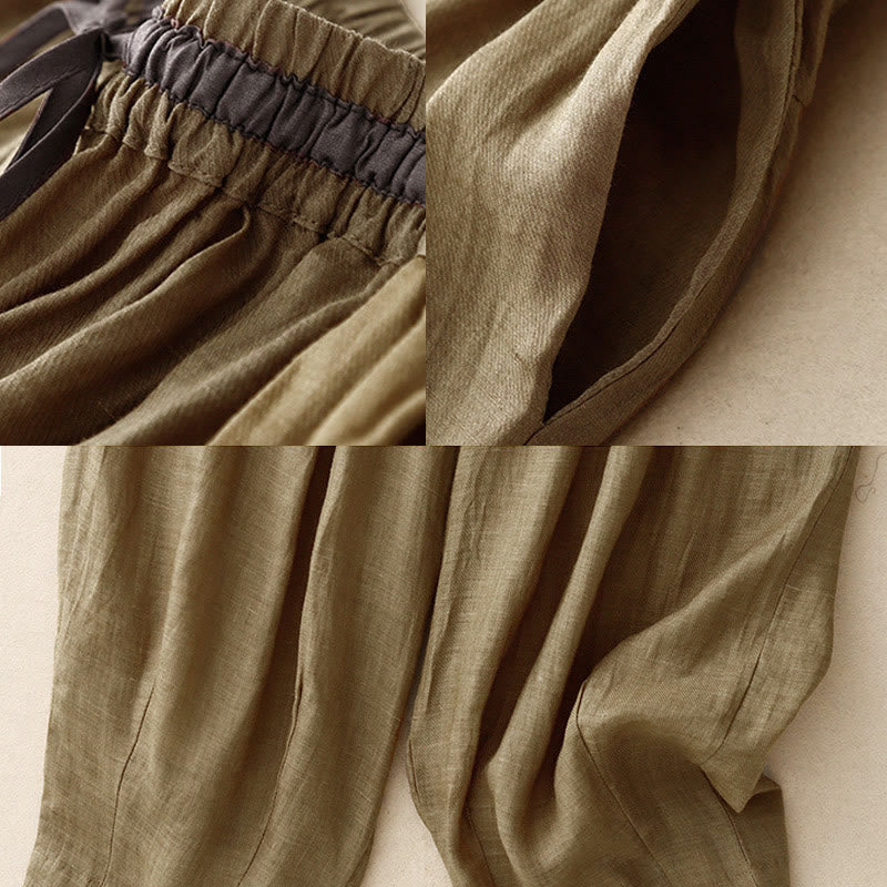 Buddha Stonesヴィンテージ サマー カジュアル カラーマッチング ドローストリング レディース コットンリネン ハーレムパンツ ポケット付き - image 11