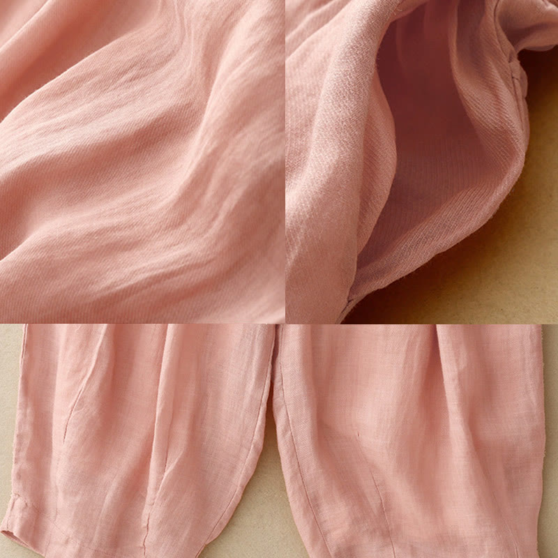 Buddha Stonesヴィンテージ サマー カジュアル カラーマッチング ドローストリング レディース コットンリネン ハーレムパンツ ポケット付き - image 22