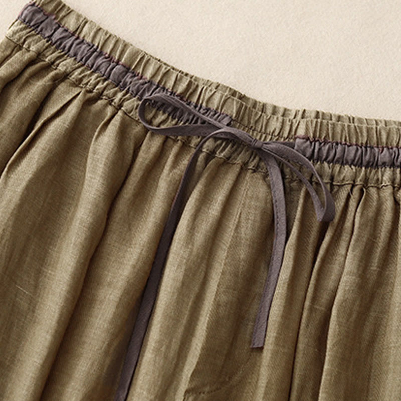 Buddha Stonesヴィンテージ サマー カジュアル カラーマッチング ドローストリング レディース コットンリネン ハーレムパンツ ポケット付き - image 9