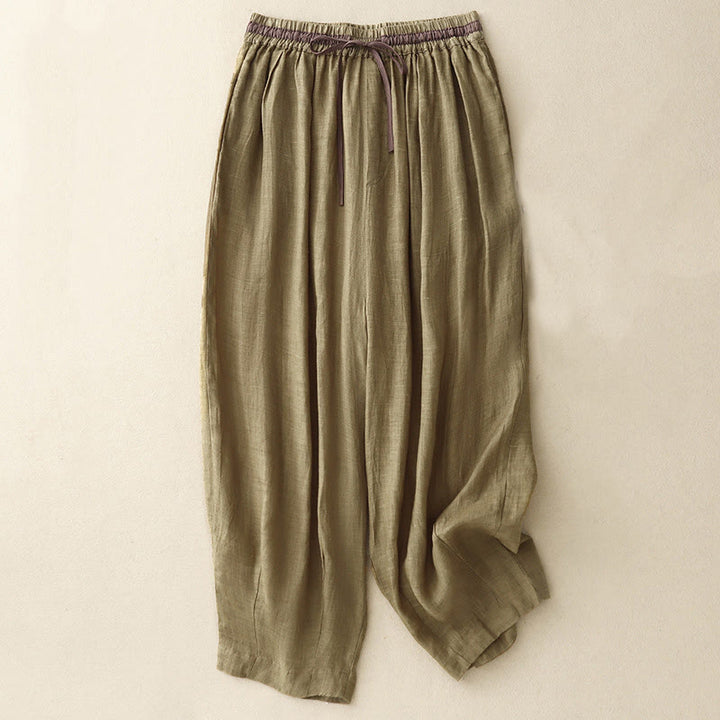 Buddha Stonesヴィンテージ サマー カジュアル カラーマッチング ドローストリング レディース コットンリネン ハーレムパンツ ポケット付き - オリーブ - US8-10，UK/AU12-14，EU40-42 (2XL) - image 8