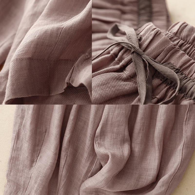 Buddha Stonesヴィンテージ サマー カジュアル カラーマッチング ドローストリング レディース コットンリネン ハーレムパンツ ポケット付き - image 25