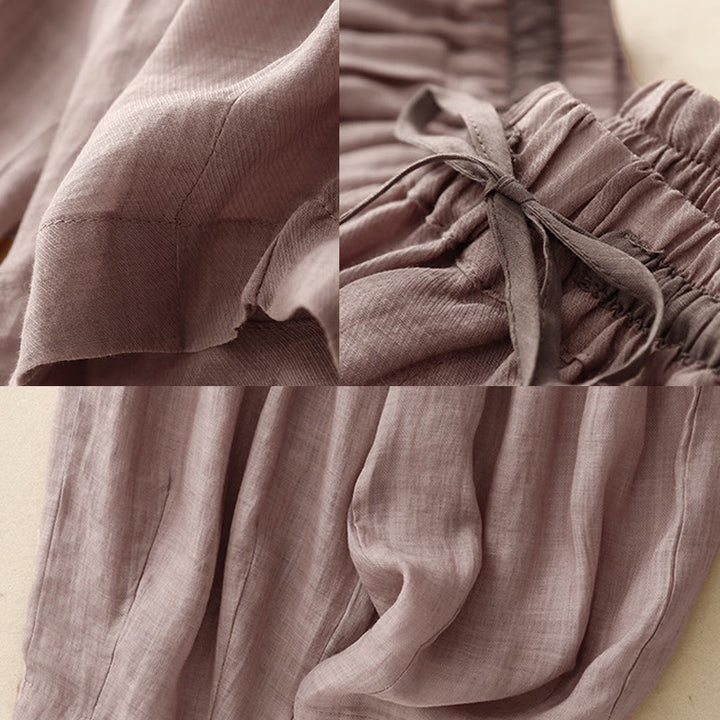 Buddha Stonesヴィンテージ サマー カジュアル カラーマッチング ドローストリング レディース コットンリネン ハーレムパンツ ポケット付き - image 25