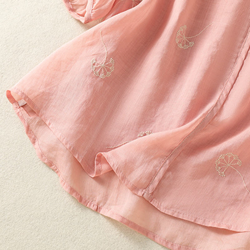Buddha Stones夏 刺繍 タンポポの花 半袖 リネン レディース シャツ - image 27