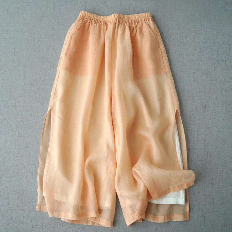 Buddha Stonesカジュアル 無地 ラミー スリット 7-8丈 レディース ワイドレッグパンツ ポケット付き - モカシン - US8-10，UK/AU12-14，EU40-42 (2XL) - image 4