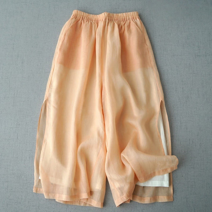 Buddha Stonesカジュアル 無地 ラミー スリット 7-8丈 レディース ワイドレッグパンツ ポケット付き - モカシン - US8-10，UK/AU12-14，EU40-42 (2XL) - image 4