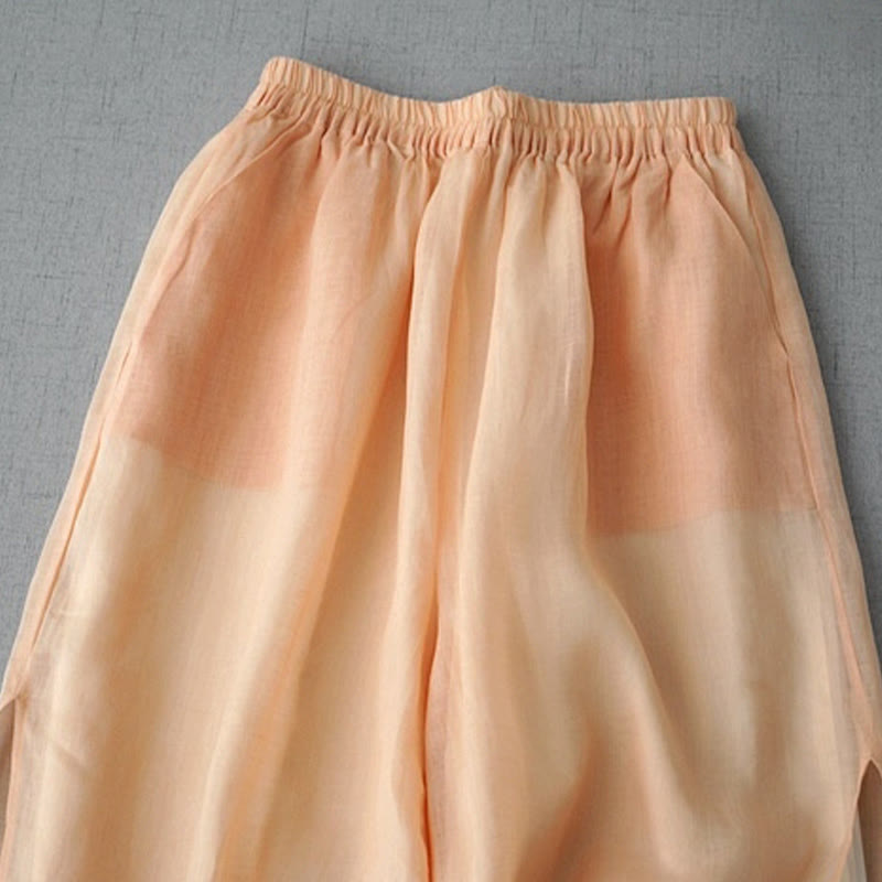 Buddha Stonesカジュアル 無地 ラミー スリット 7-8丈 レディース ワイドレッグパンツ ポケット付き - image 5