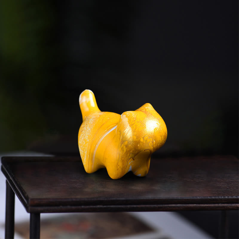 Buddha Stonesミニかわいい猫黒檀漆工芸平和装飾 - 黄色（ランダムな黄色） - image 5
