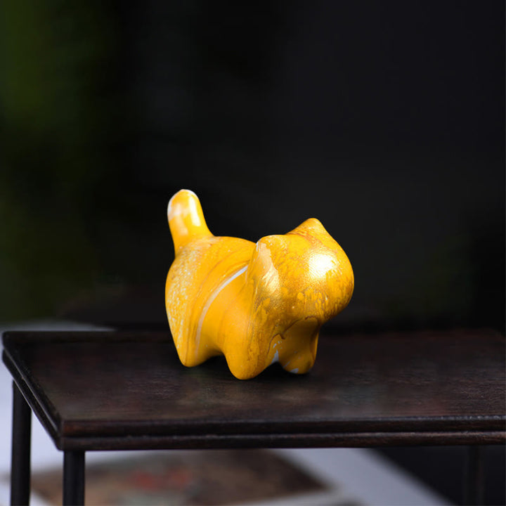 Buddha Stonesミニかわいい猫黒檀漆工芸平和装飾 - 黄色（ランダムな黄色） - image 5