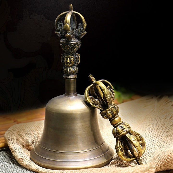 Buddha Stones2個入り 手作り チベット 瞑想ベル ヴァジュラ ドルジェ 銅製 強度装飾セット