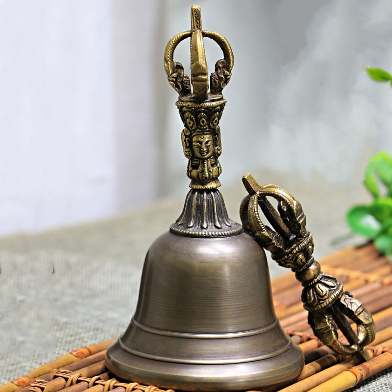 Buddha Stones2個入り 手作り チベット 瞑想ベル ヴァジュラ ドルジェ 銅製 強度装飾セット