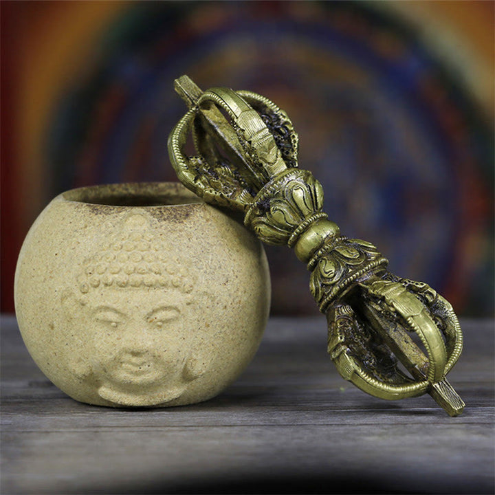 ネパールの手作り五本爪の金剛杵（ドルジェ）銅製金属装飾品、Buddha Stones