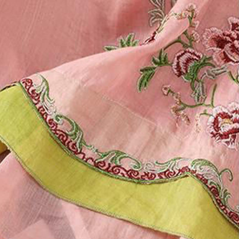 Buddha Stones夏 エスニックスタイル 刺繍 花柄 カエルボタン カラーマッチング レディース コットンリネン 七分袖シャツ - image 11