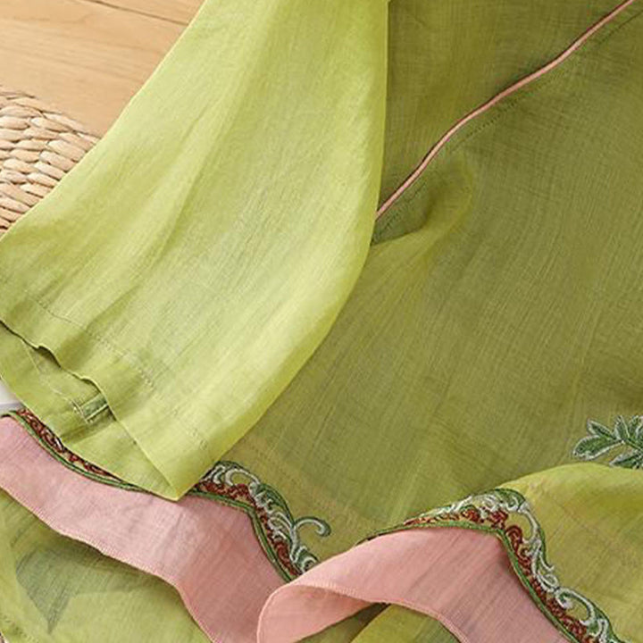 Buddha Stones夏 エスニックスタイル 刺繍 花柄 カエルボタン カラーマッチング レディース コットンリネン 七分袖シャツ - image 15