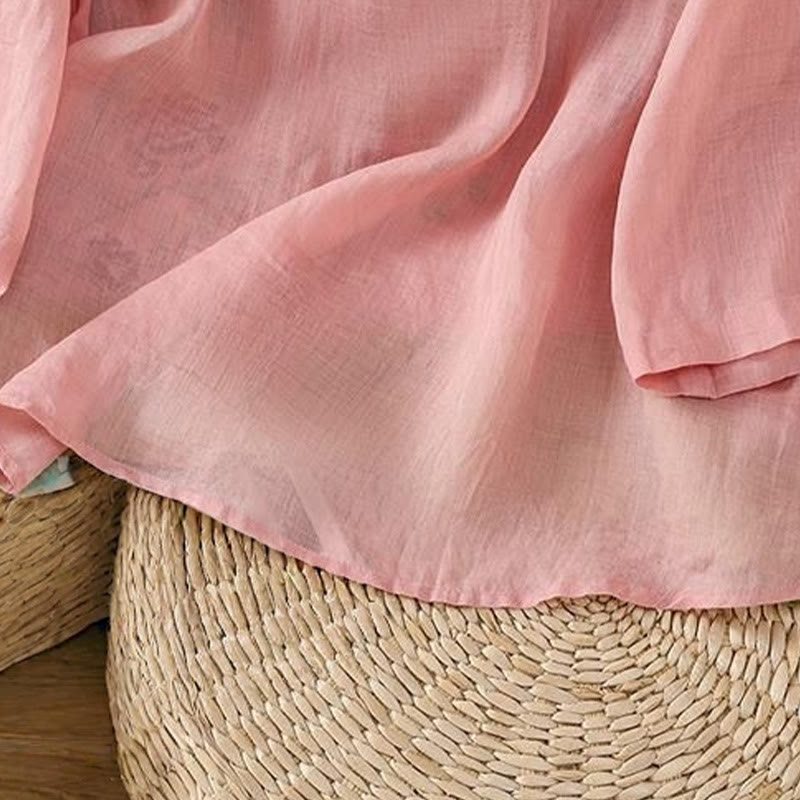 Buddha Stones夏 エスニックスタイル 刺繍 花柄 カエルボタン カラーマッチング レディース コットンリネン 七分袖シャツ - image 10