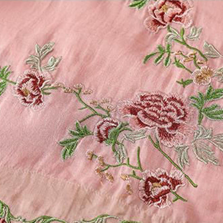 Buddha Stones夏 エスニックスタイル 刺繍 花柄 カエルボタン カラーマッチング レディース コットンリネン 七分袖シャツ - image 7