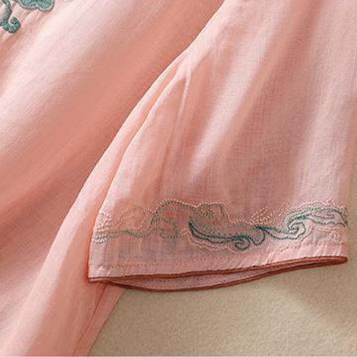 Buddha Stonesカジュアル レトロ 刺繍 カエルボタンデザイン レディース コットンリネン 半袖シャツ - image 8