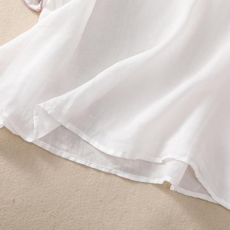 Buddha Stonesカジュアル レトロ 刺繍 カエルボタンデザイン レディース コットンリネン 半袖シャツ - image 16