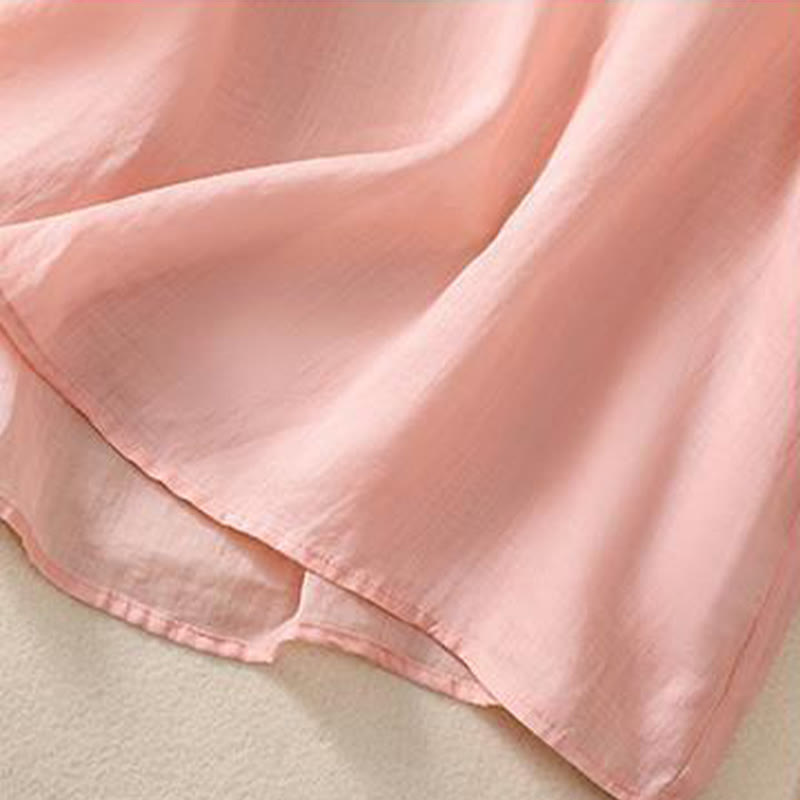 Buddha Stonesカジュアル レトロ 刺繍 カエルボタンデザイン レディース コットンリネン 半袖シャツ - image 9