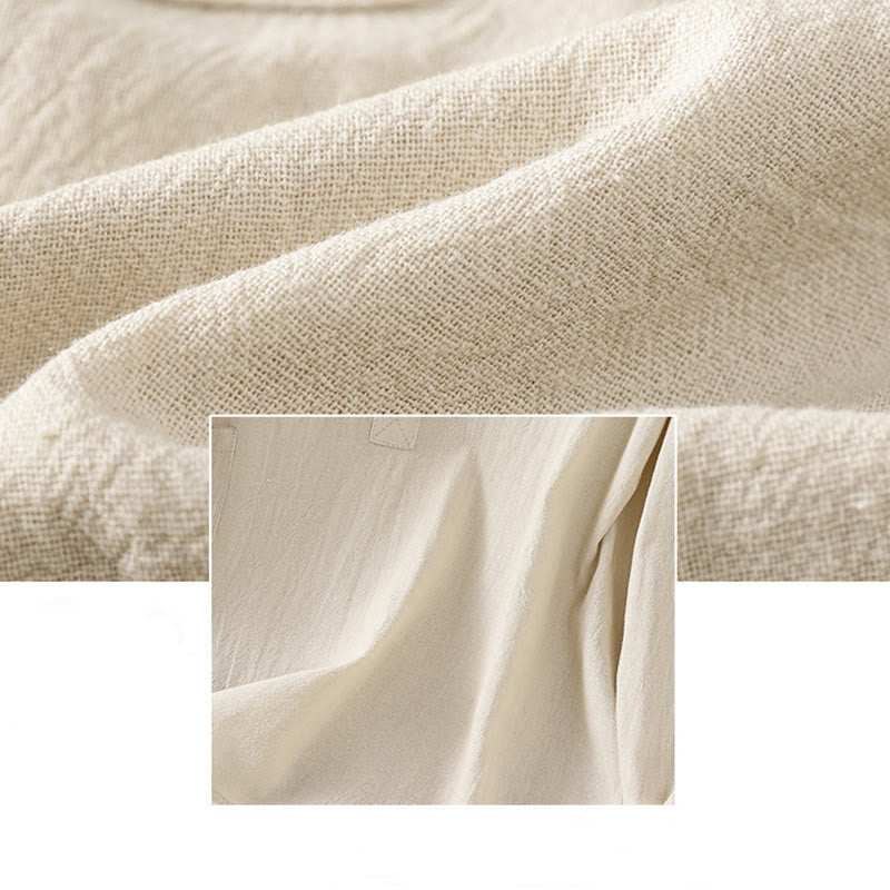 Buddha Stones夏 カジュアル 純色 ハーフボタン シンプルデザイン レディース コットンリネン 半袖シャツ ポケット付き - image 5